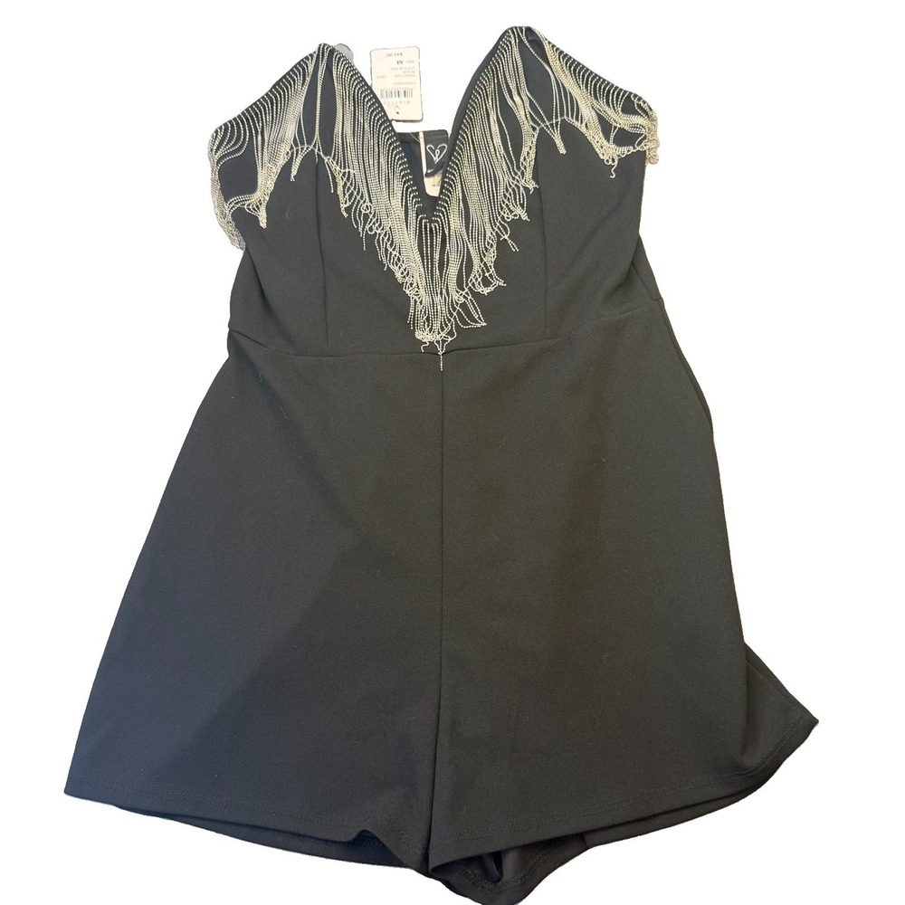 NEW! Windsor Black Sleeveless V-Neck Romper Sz M Party Clubwear Western Fringe